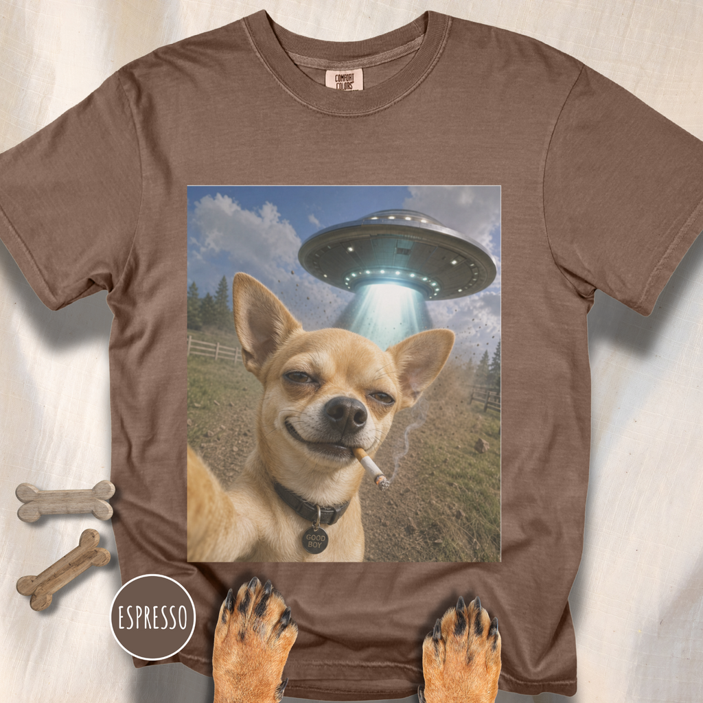 Chihuahua Smiling UFO Selfie T-shirt
