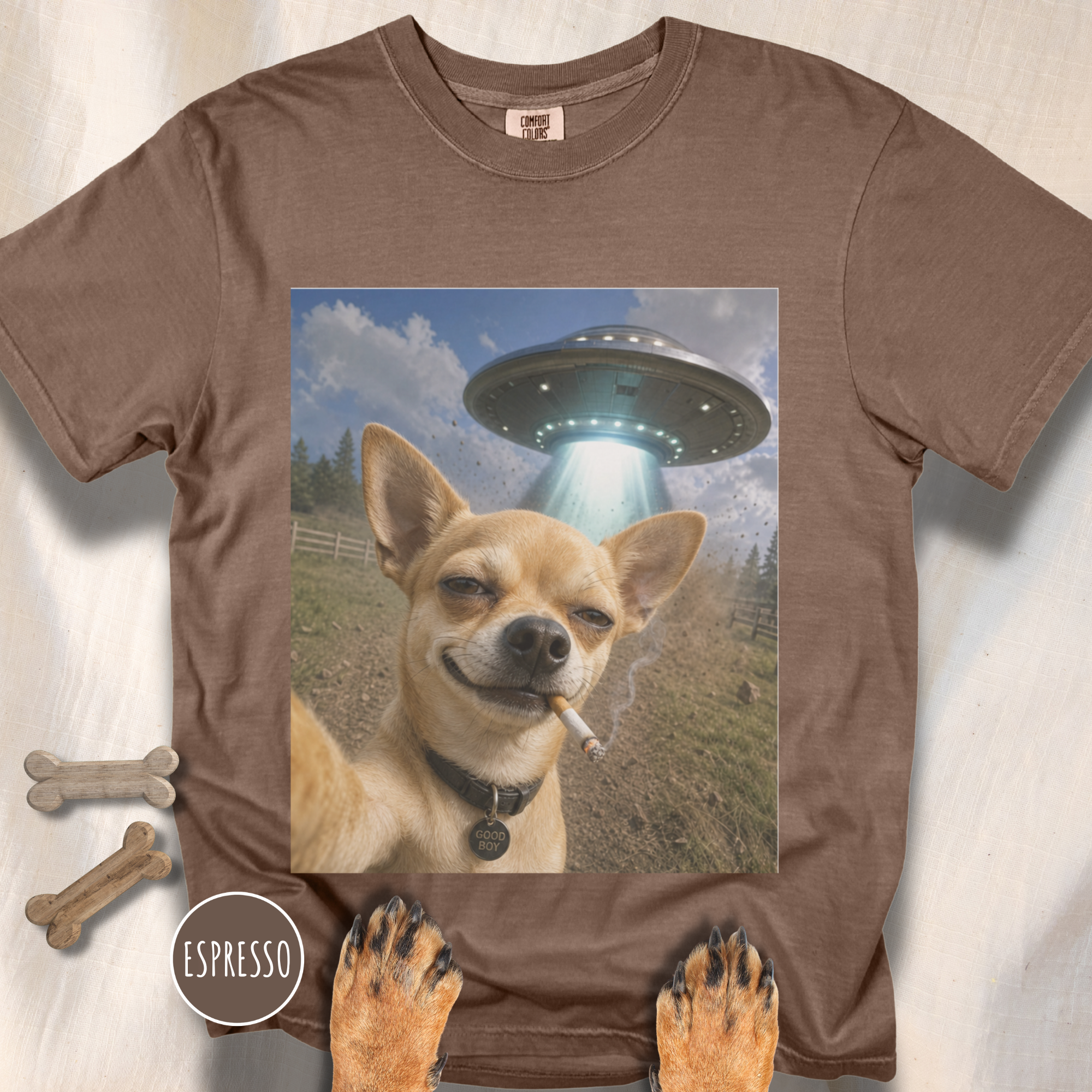 Chihuahua Smiling UFO Selfie T-shirt