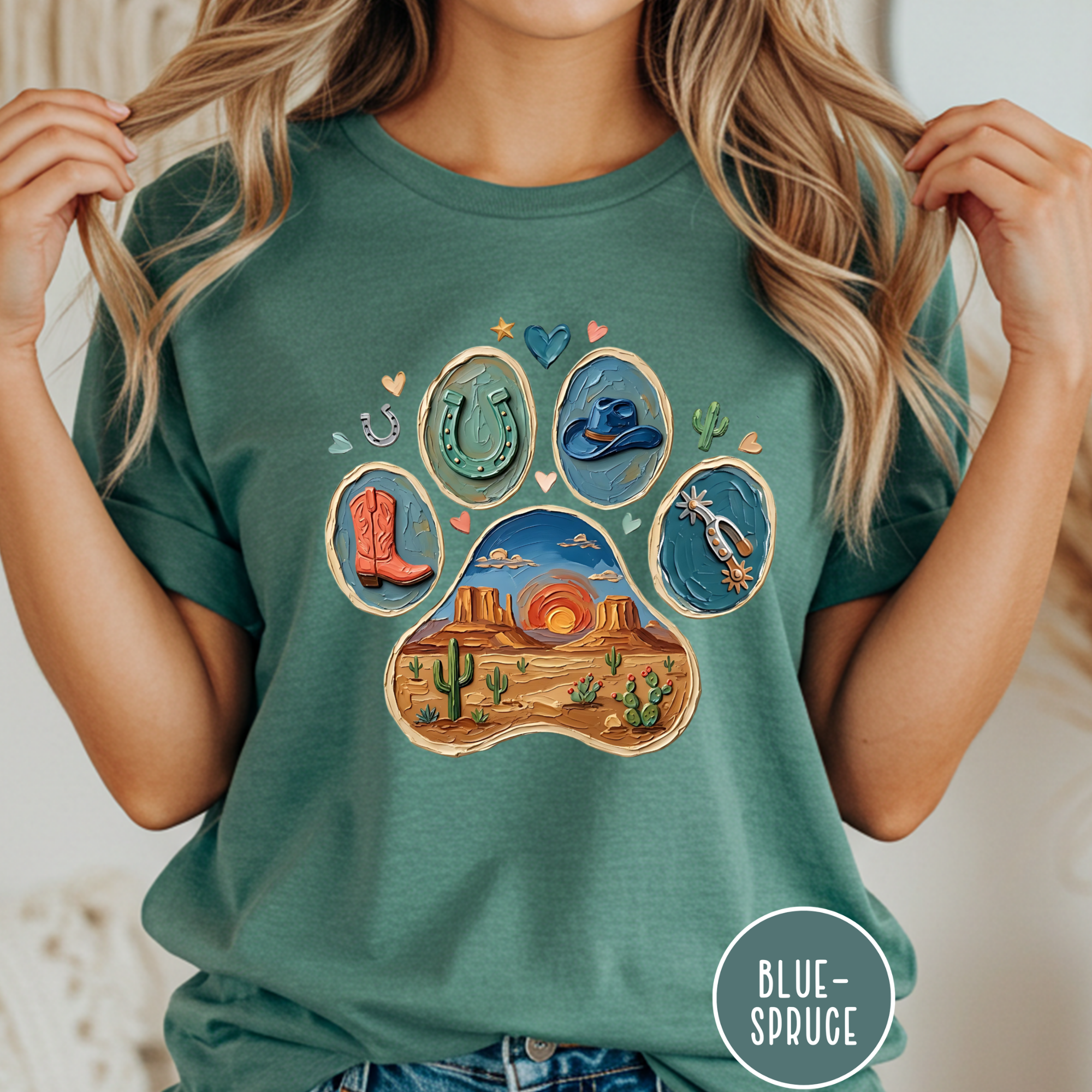 Western Desert Cowboy Paw Print T-Shirt