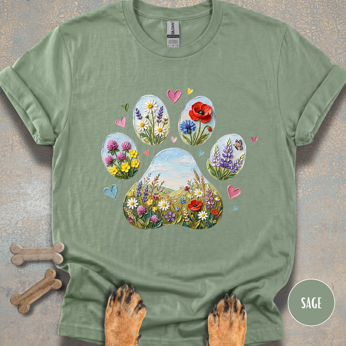 Wildflower Meadow Paw Print T-shirt