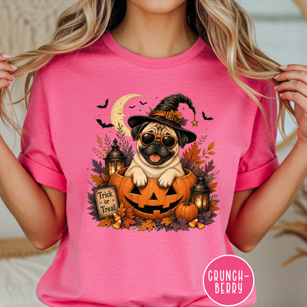 Pug in a Jack-o-Lantern T-shirt