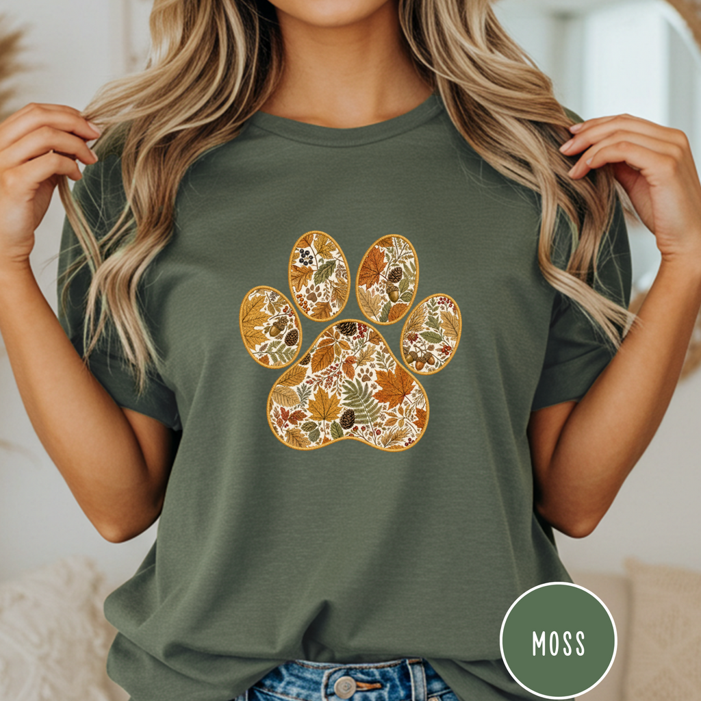 Fall in the Forest Vintage Botanical Dog Paw T-Shirt