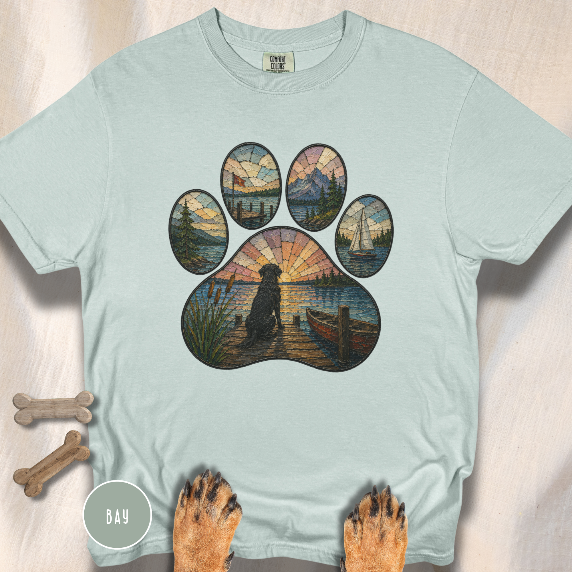 Sail Away Stained Glass Paw Print T-shirt