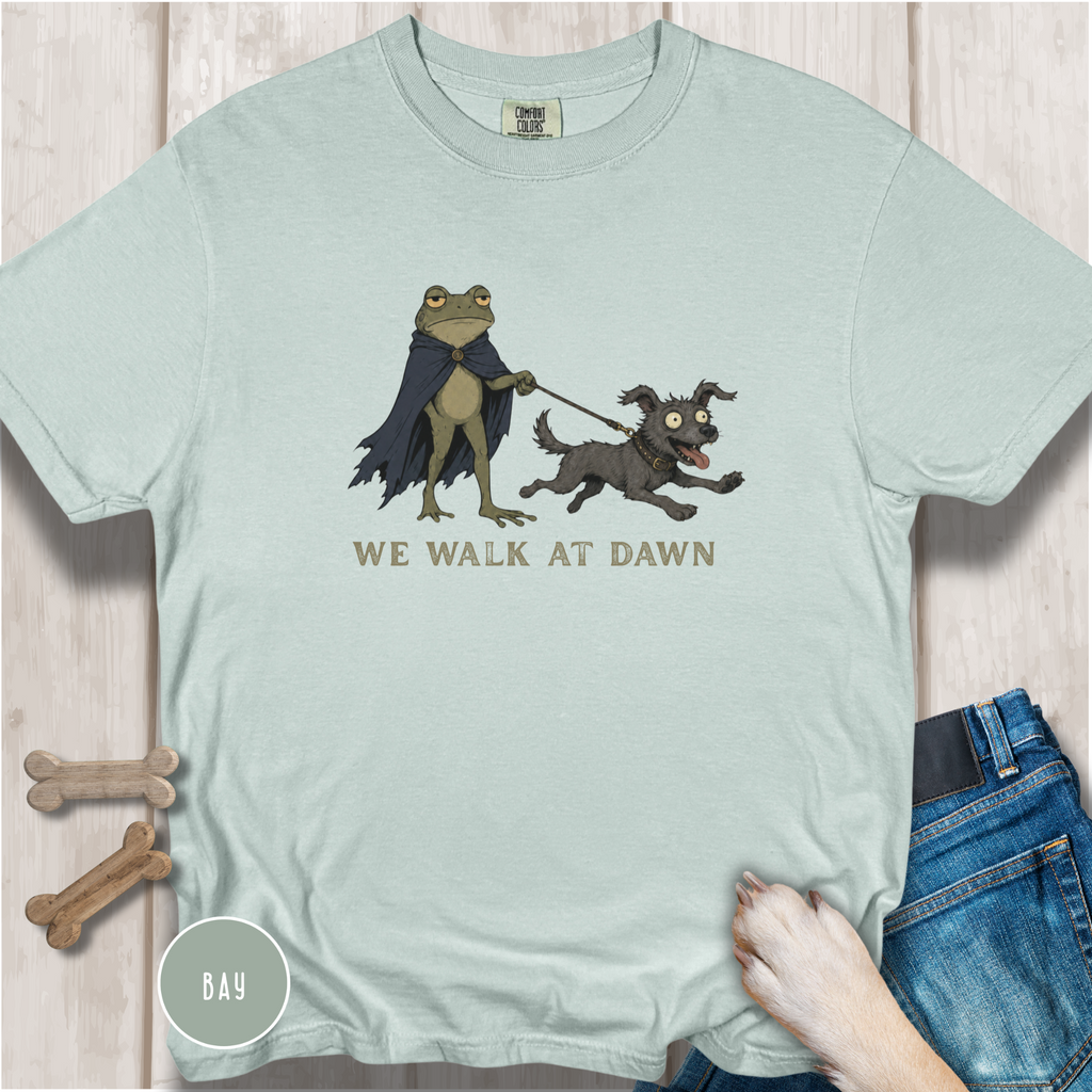 We Walk at Dawn Dog and Frog T-shirt
