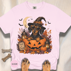Dachshund in a Jack-o-Lantern T-shirt