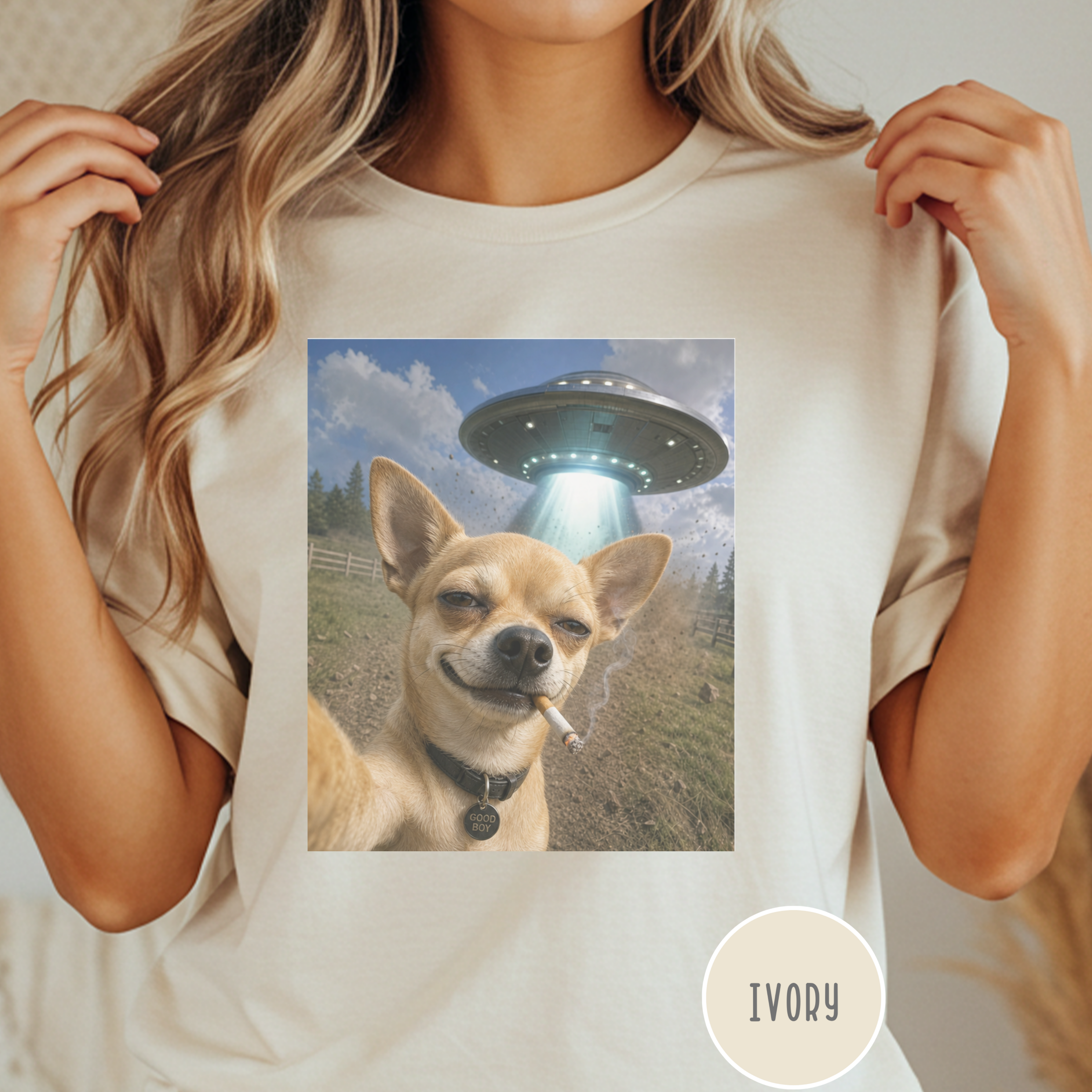 Chihuahua Smiling UFO Selfie T-shirt