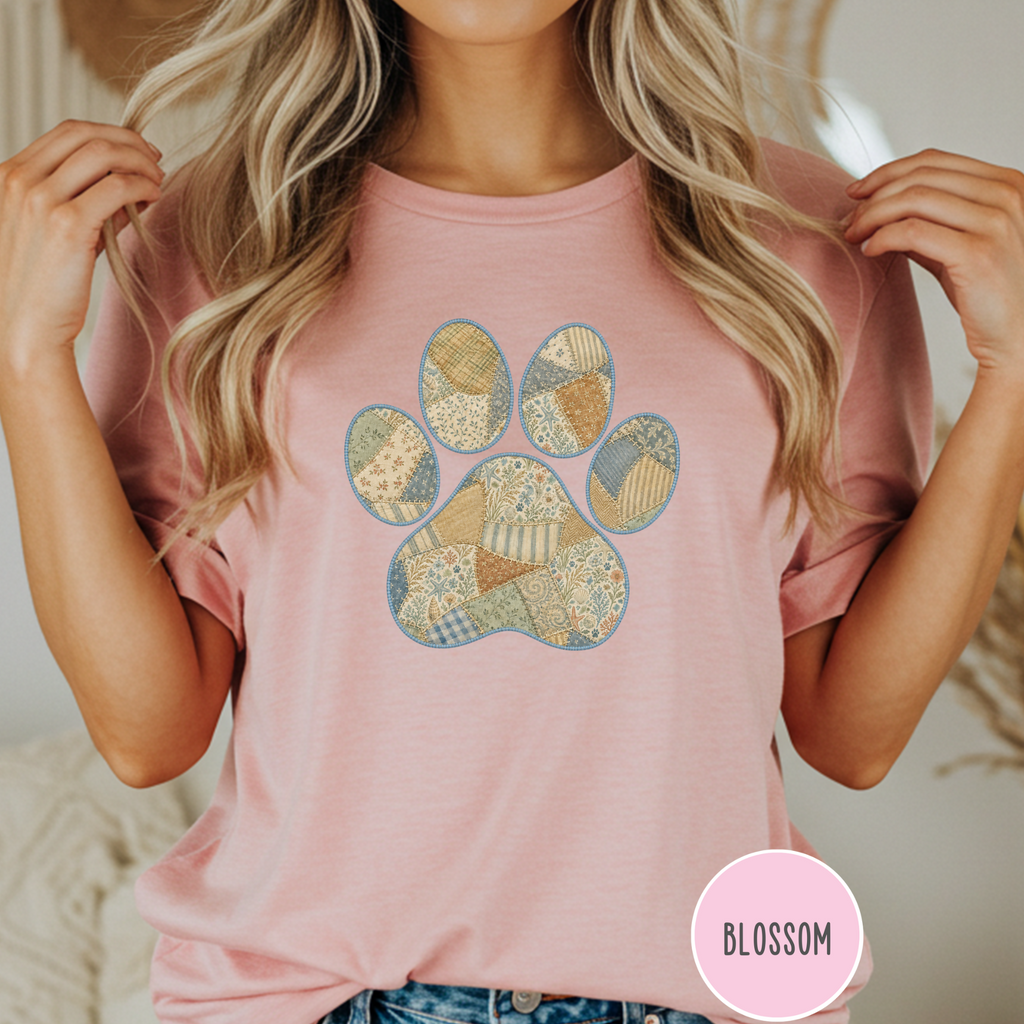 Faux Patchwork Coastal Seashore Dog Paw T-Shirt