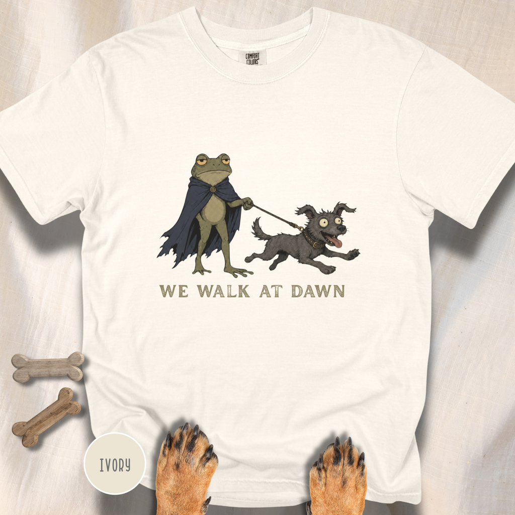 We Walk at Dawn Dog and Frog T-shirt