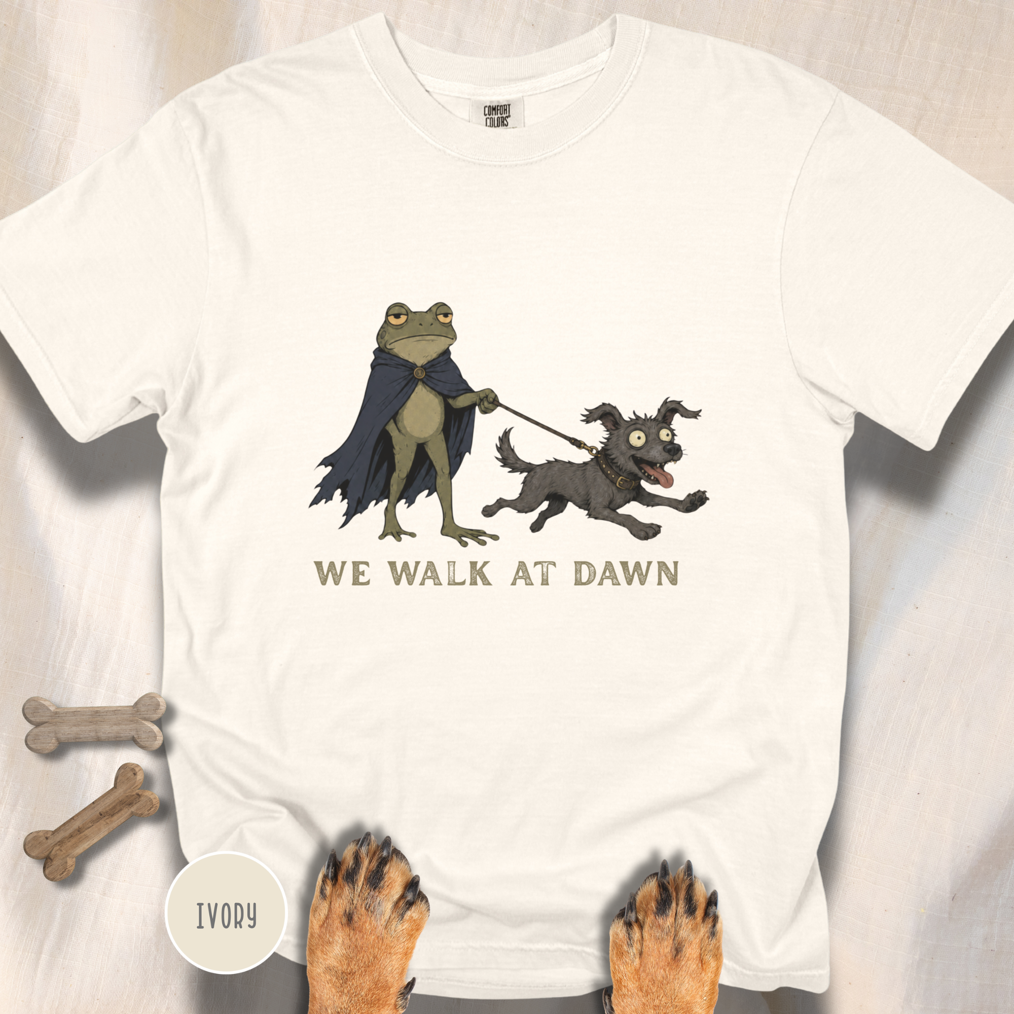 We Walk at Dawn Dog and Frog T-shirt