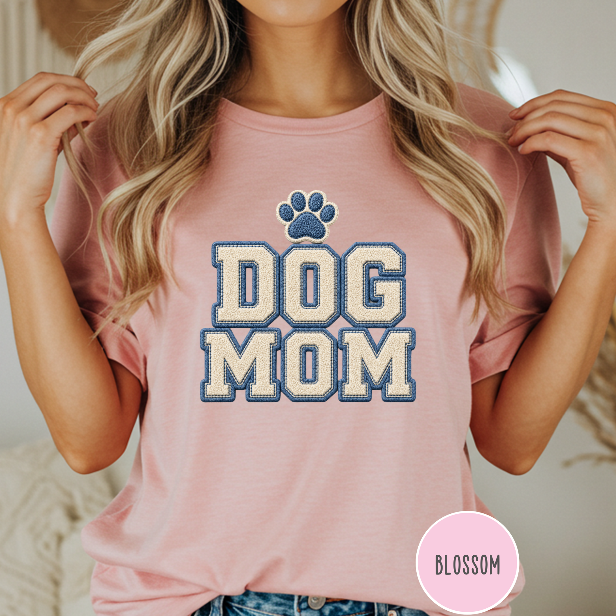 Dog Mom Faux Chenille Varsity T-Shirt