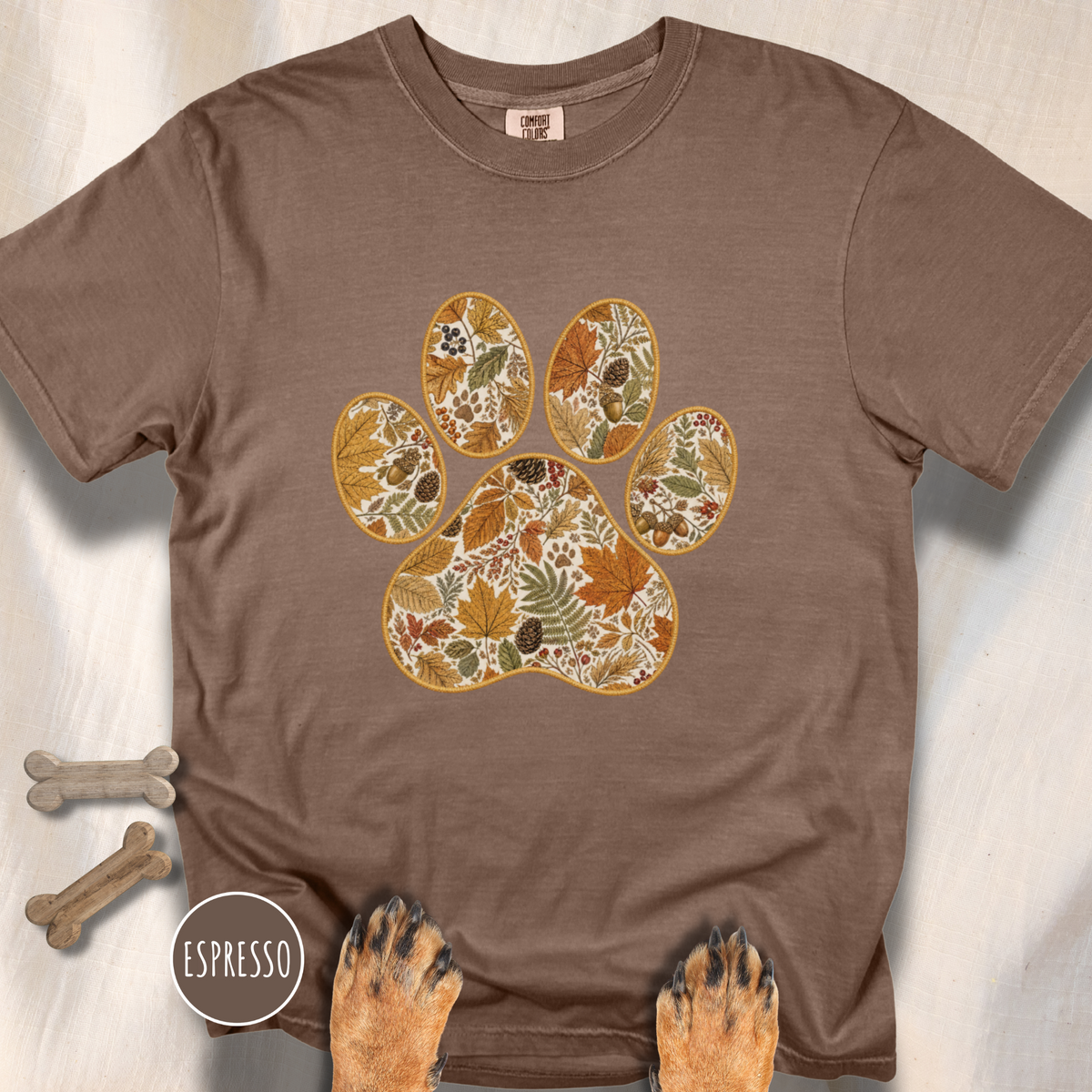 Fall in the Forest Vintage Botanical Dog Paw T-Shirt
