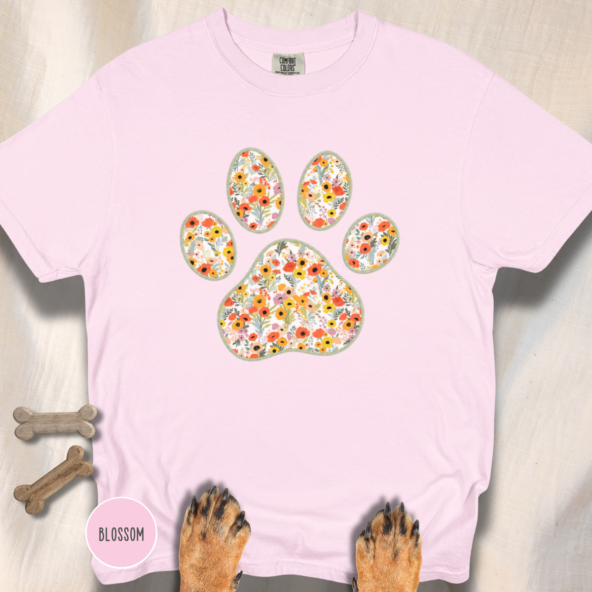 Fall Flowers Dog Paw T-shirt