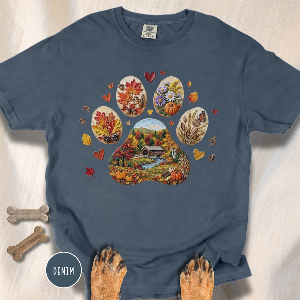 Fall in New England Dog Paw T-shirt