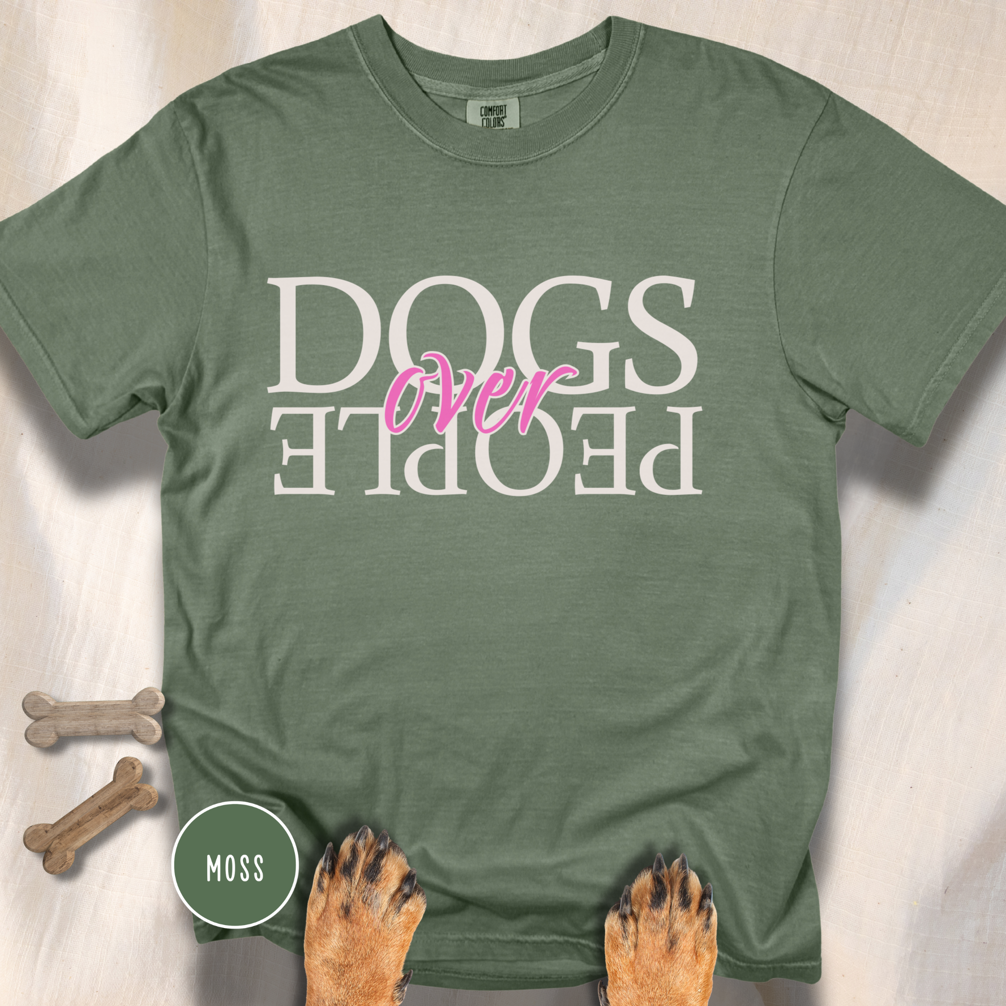 Dogs Over People Cream and Pink T-shirt