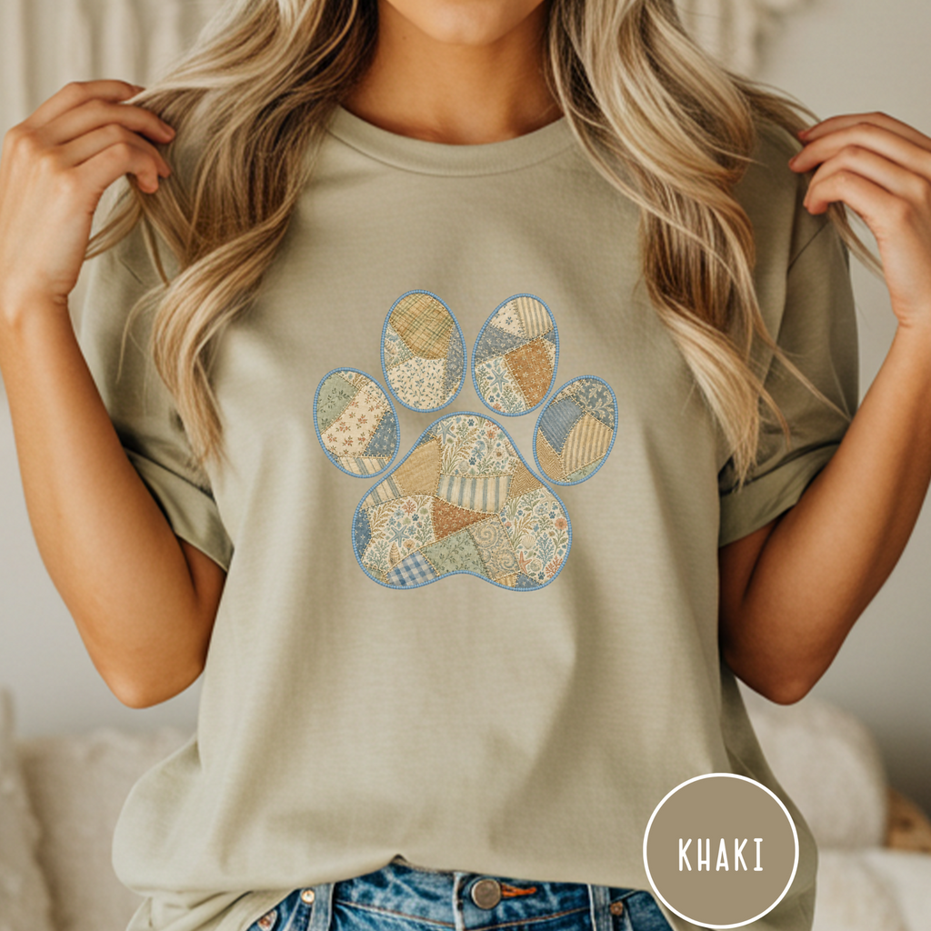 Faux Patchwork Coastal Seashore Dog Paw T-Shirt