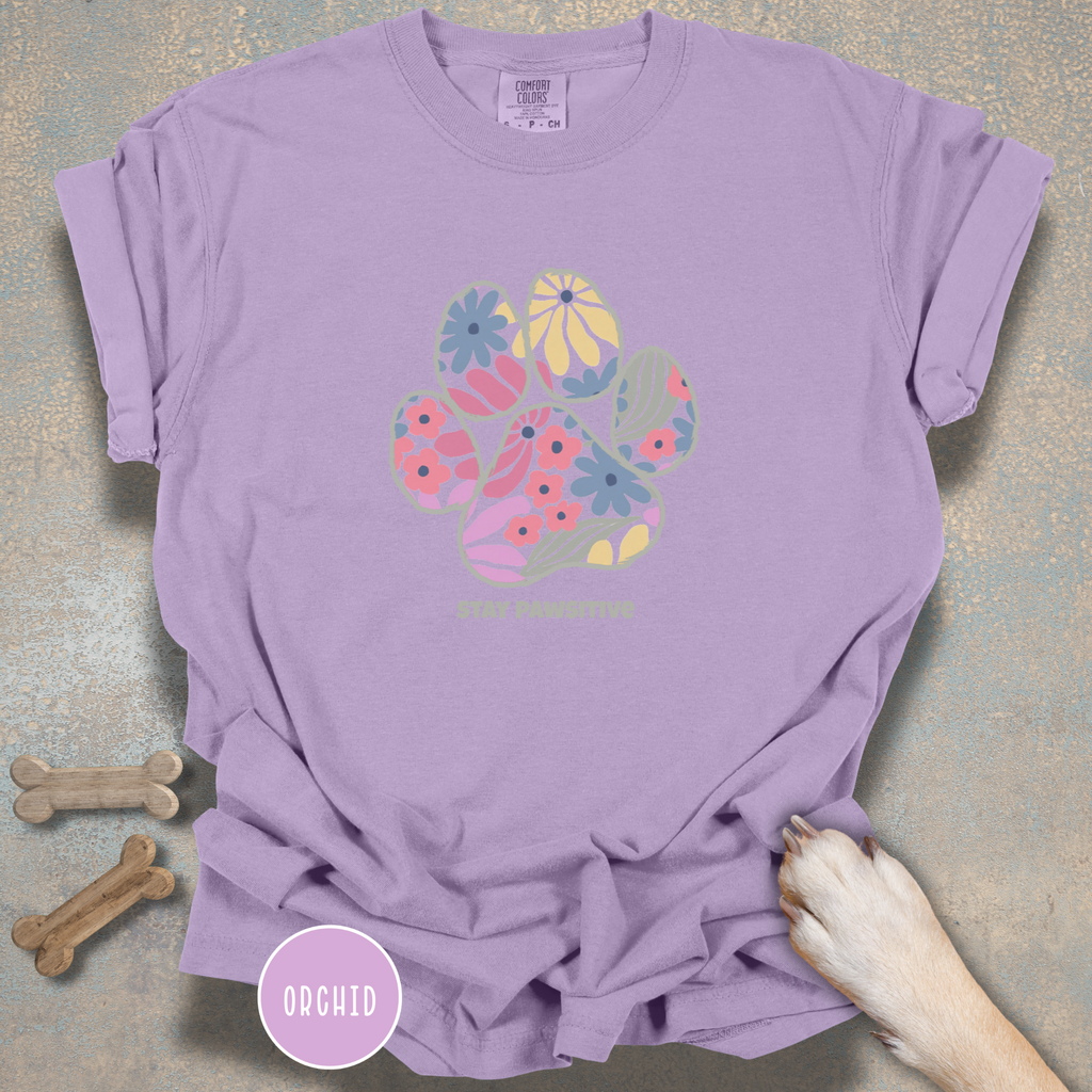 Stay Pawsitive Floral Paw Print T-Shirt