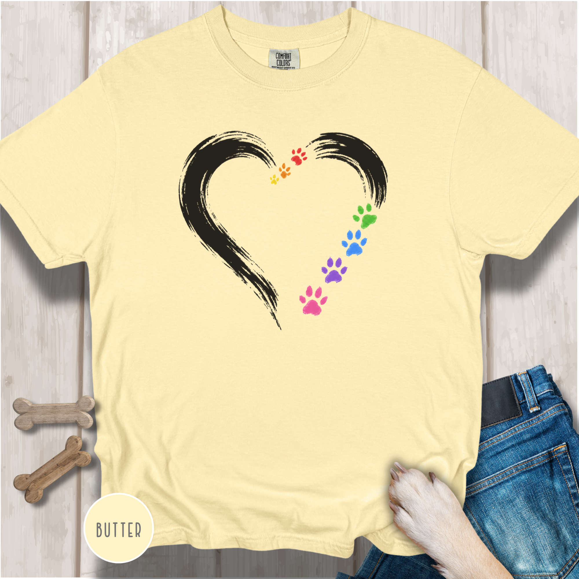 Pride Rainbow Paw Brushstroke Heart T-Shirt