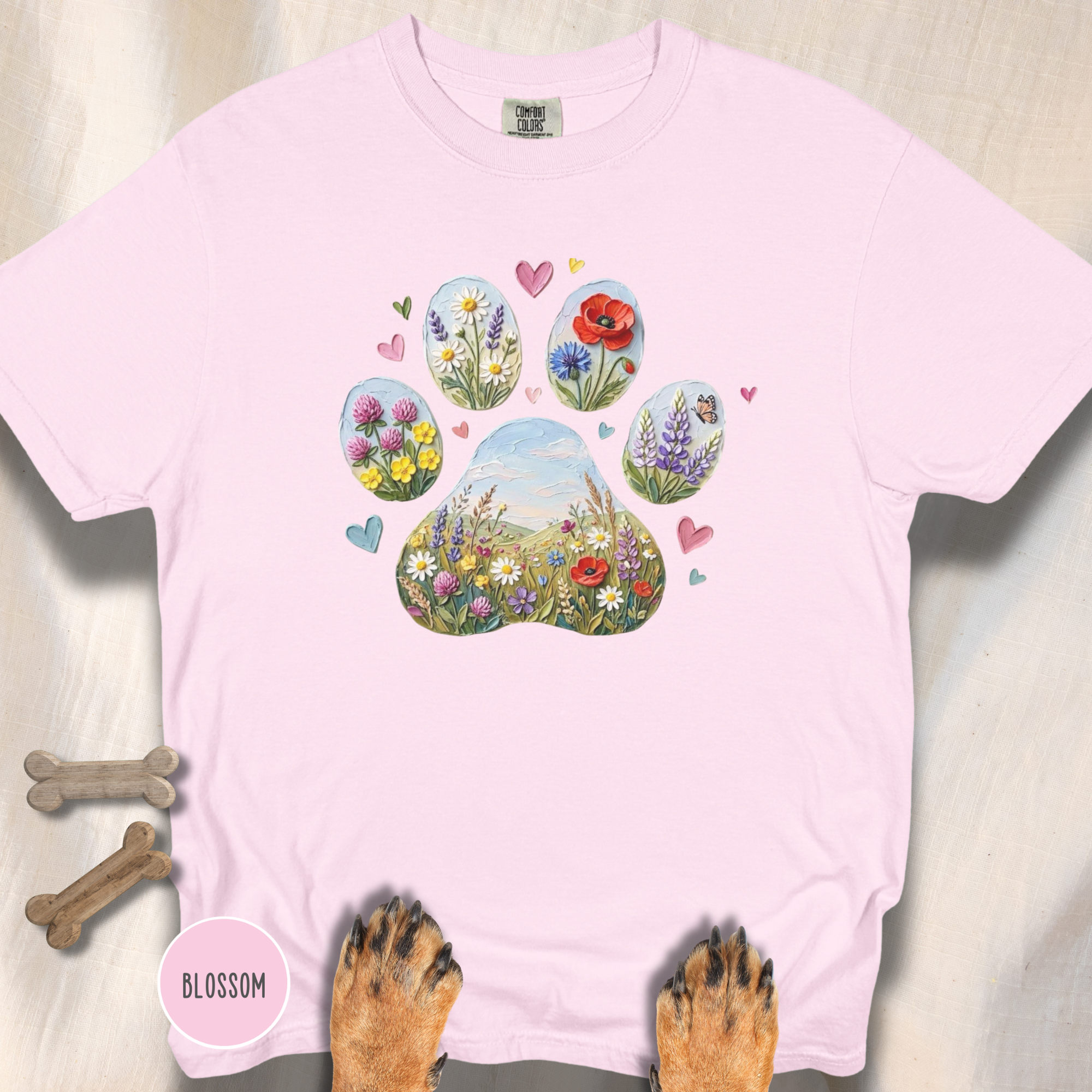 Meadow of Wildflowers Dog Paw T-Shirt