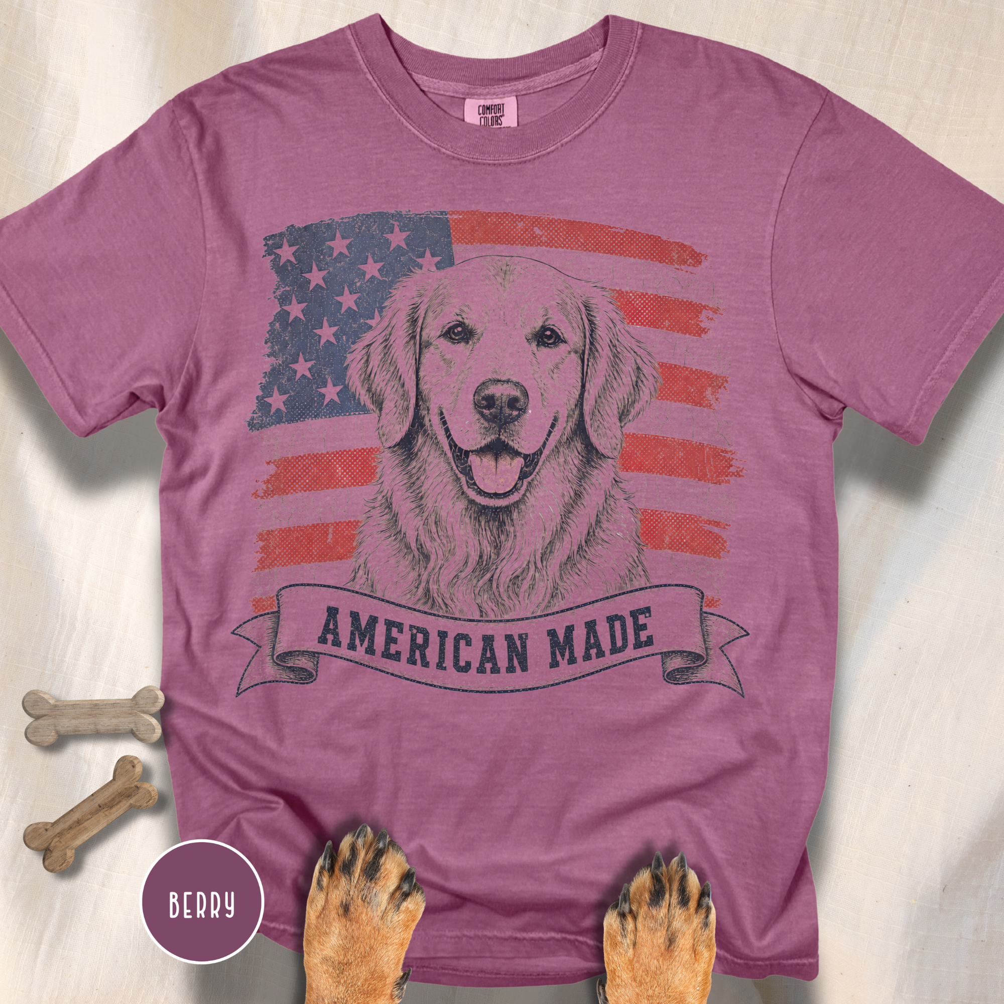 Golden Retriever American Made USA flag T-shirt