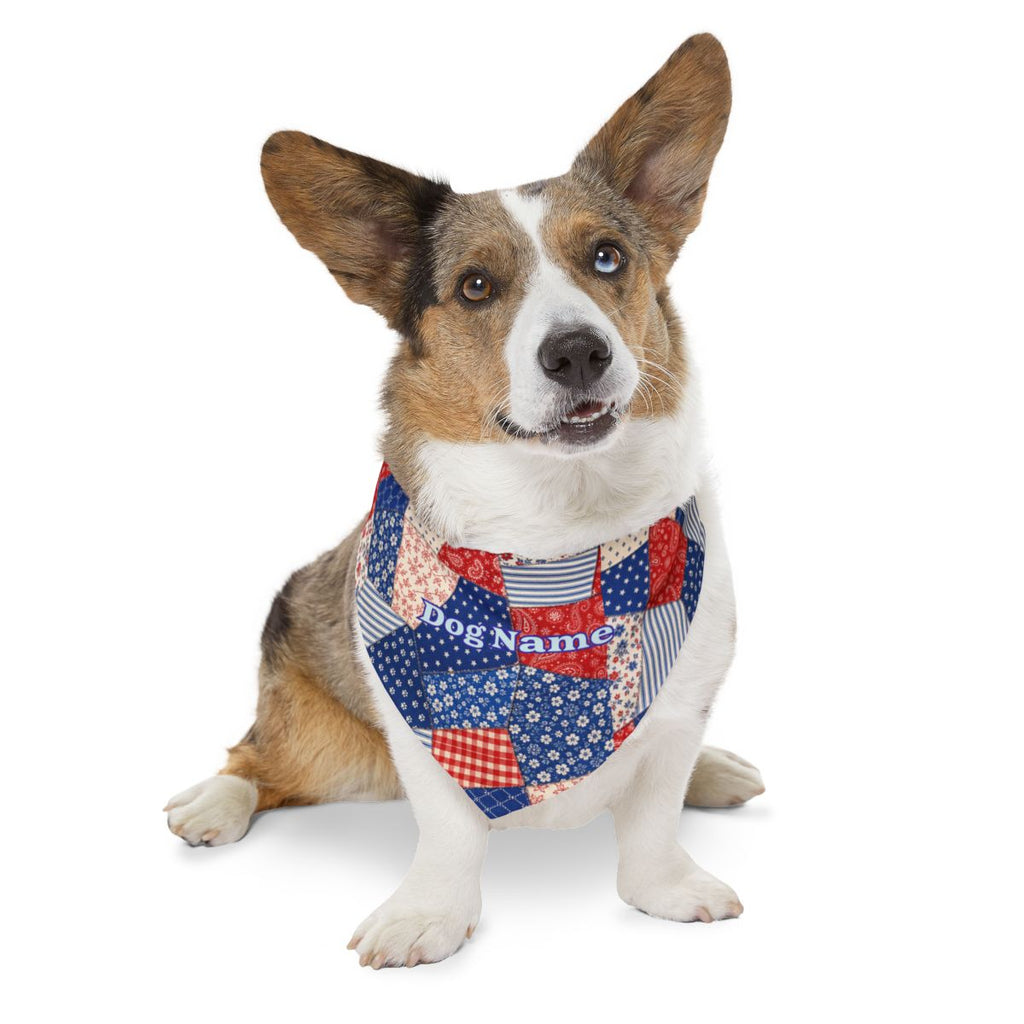 Personalized Americana Dog Bandana with Faux Patchwork Design Pet Bandana Collar