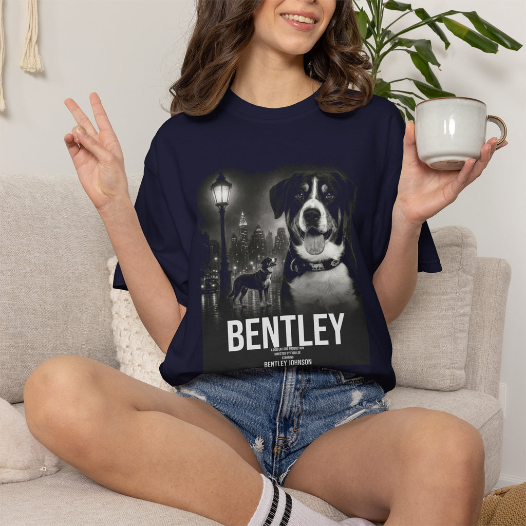 Personalized Dog Movie Poster T-shirt  – Custom Film Noir Pet Portrait Shirt, Vintage Cinematic Dog Lover Gift