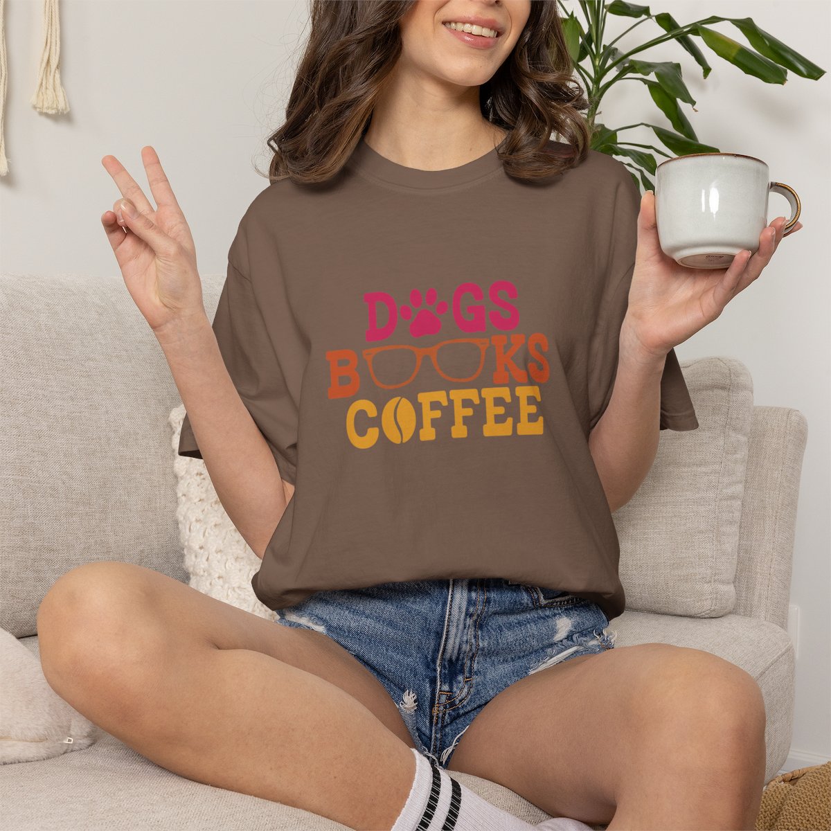 Dogs Books Coffee T-shirt