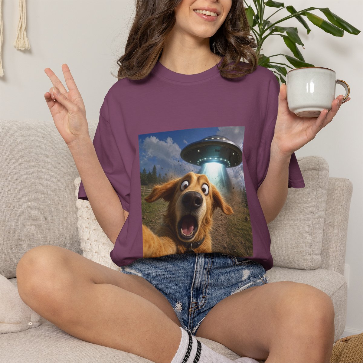 Dog UFO Selfie T-shirt