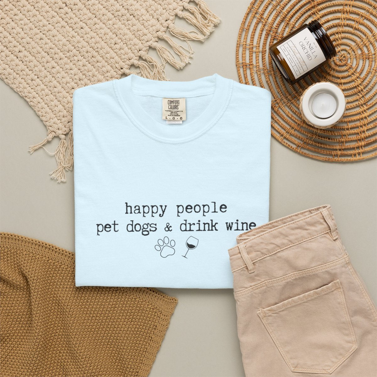 Happy People Pet Dogs and Drink Wine T-shirt