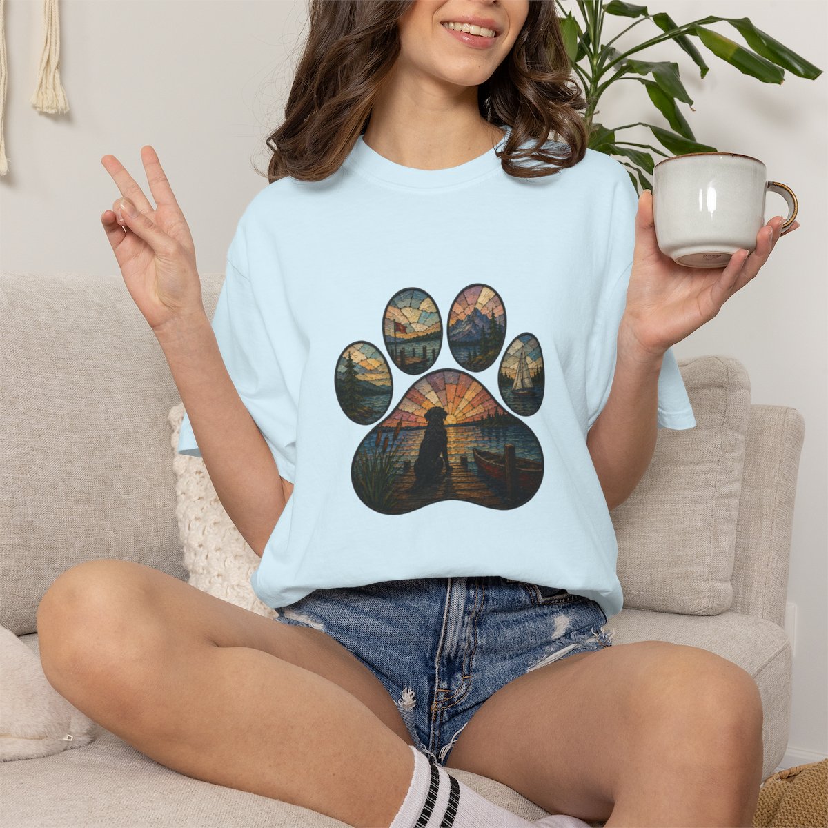 Sail Away Stained Glass Paw Print T-shirt