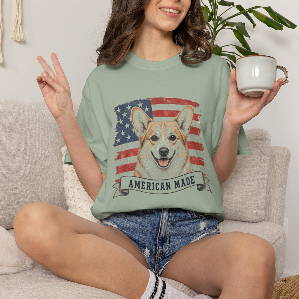 Corgi American Made USA flag T-shirt