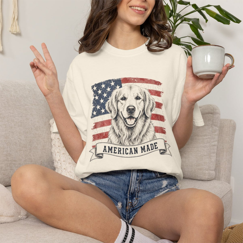 Golden Retriever American Made USA flag T-shirt