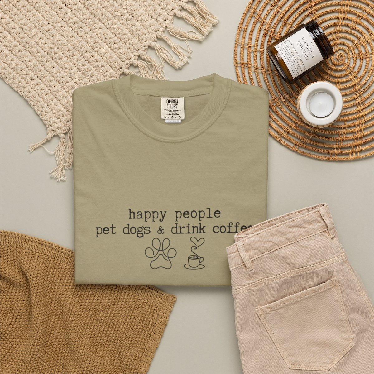 Happy People Pet Dogs and Drink Coffee T-shirt