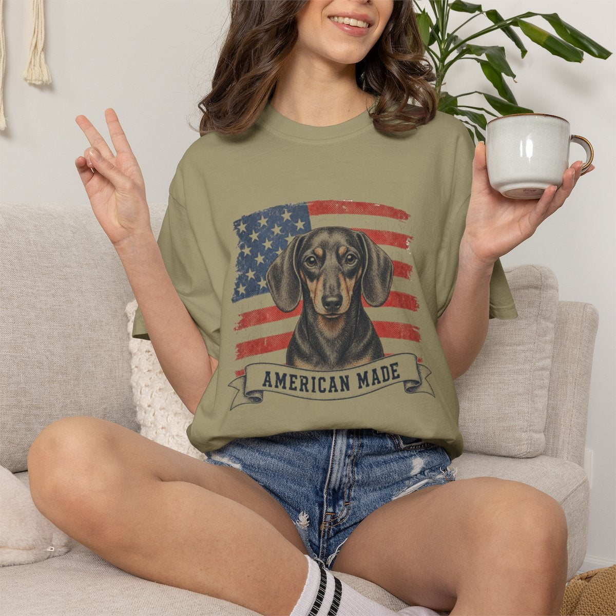 Dachshund American Made USA flag T-shirt