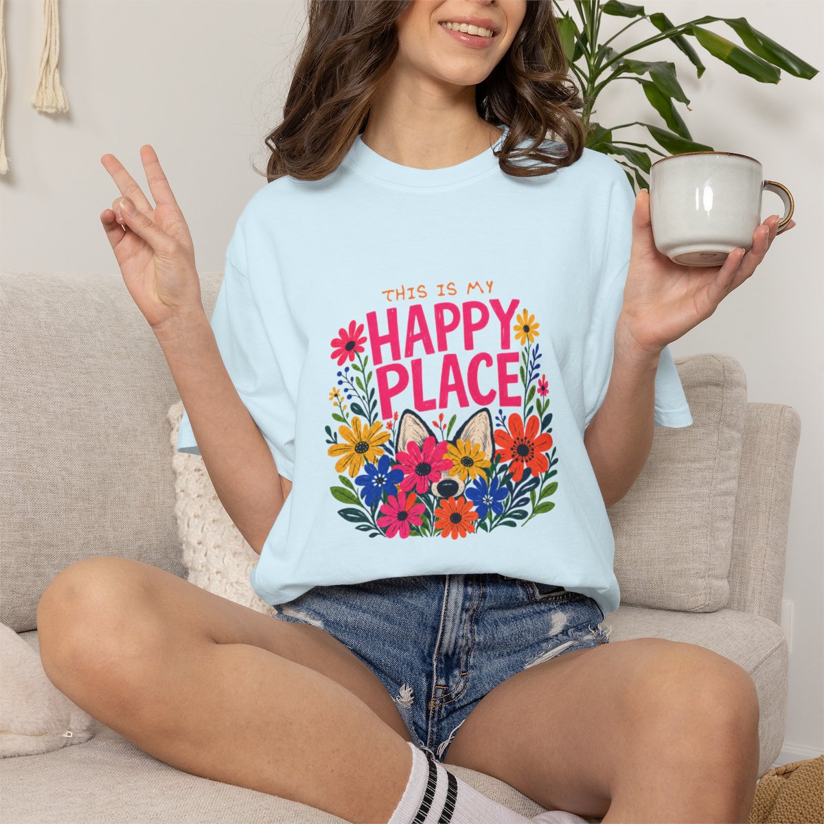 Dog in the Garden Happy Place T-shirt