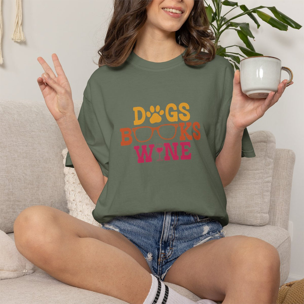 Dogs Books Wine T-shirt