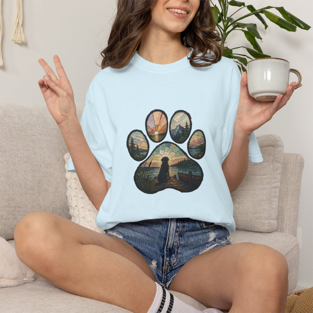 Lake Life Stained Glass Paw Print T-shirt