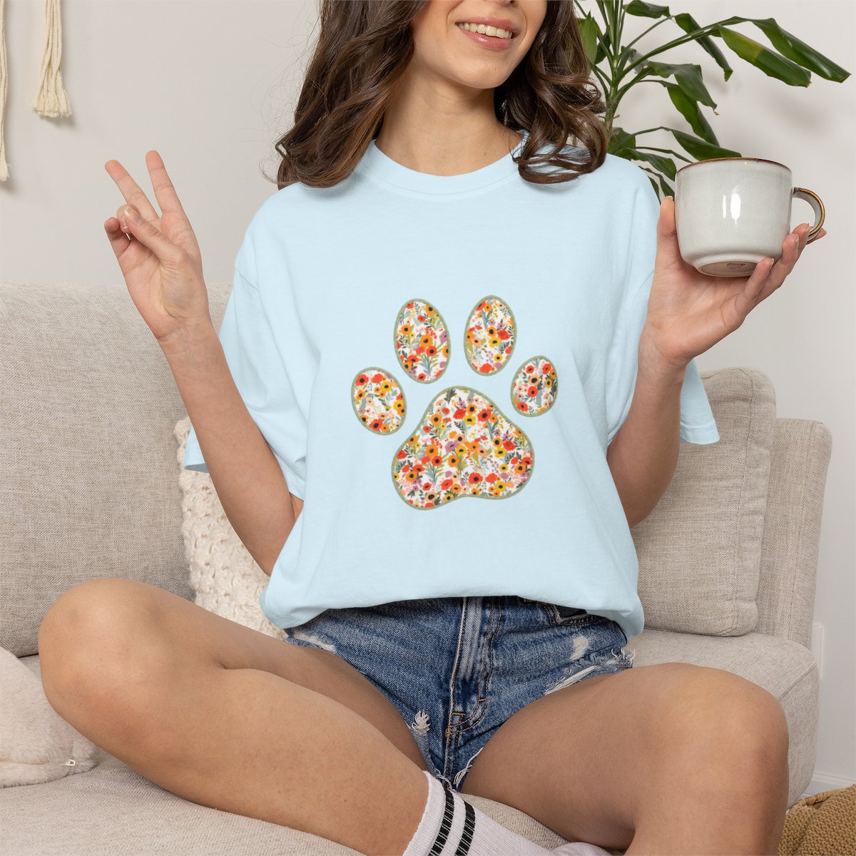 Fall Flowers Dog Paw T-shirt