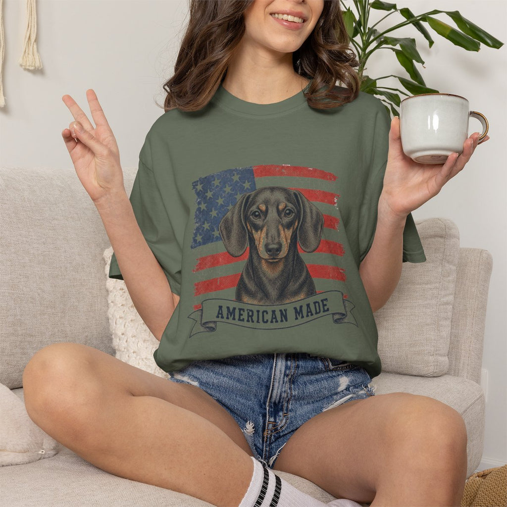 Dachshund American Made USA flag T-shirt