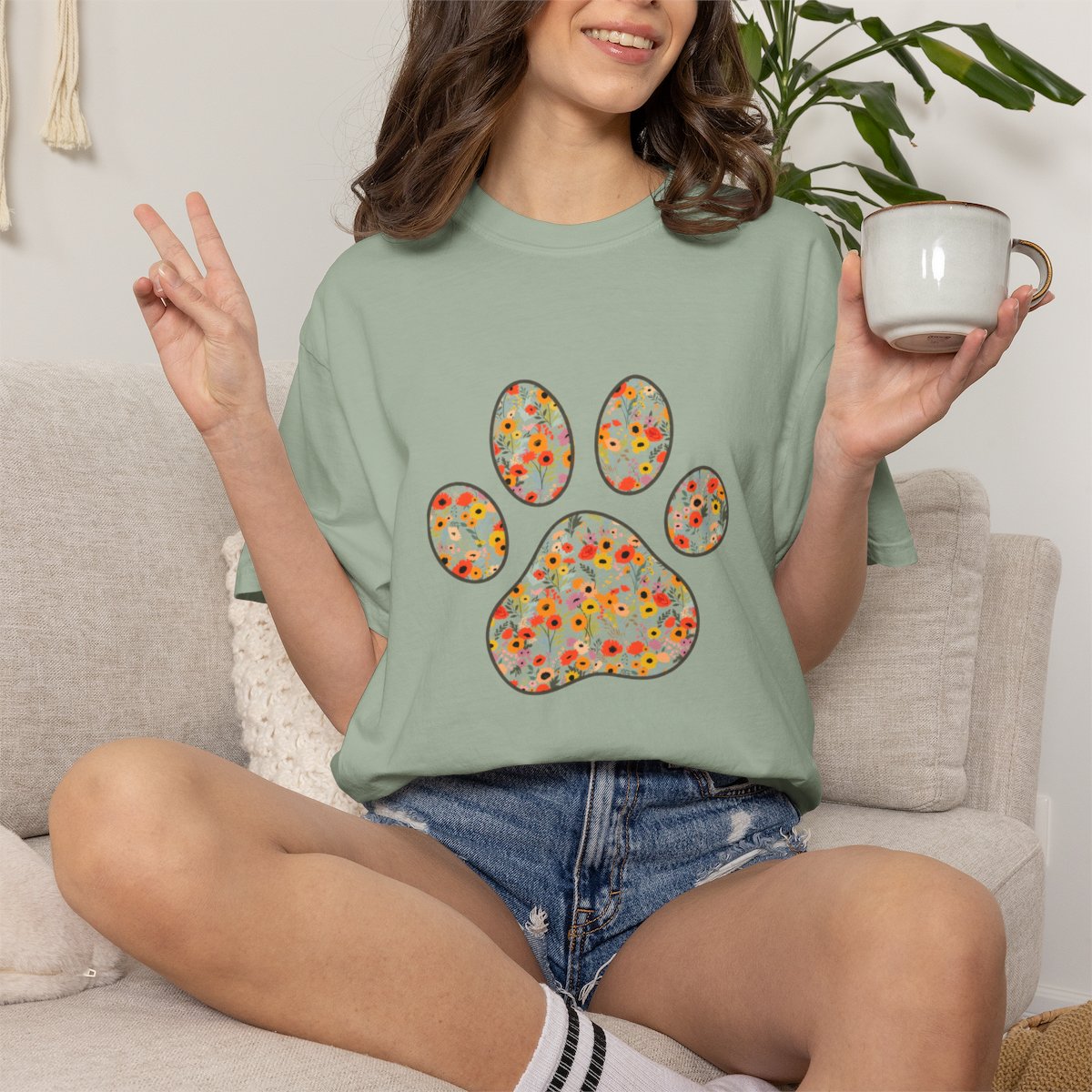 Fall Flowers Dog Paw T-shirt