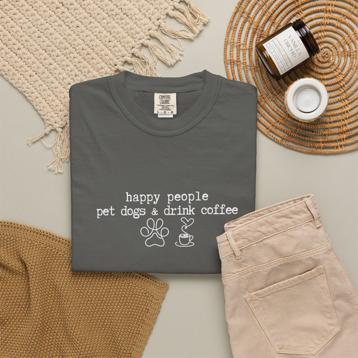 Happy People Pet Dogs and Drink Coffee T-shirt