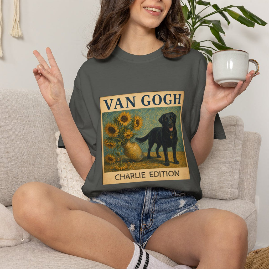 Personalized Black Lab Van Gogh Sunflowers Down T-Shirt