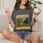 Personalized Black Lab Van Gogh Sunflowers Down T-Shirt
