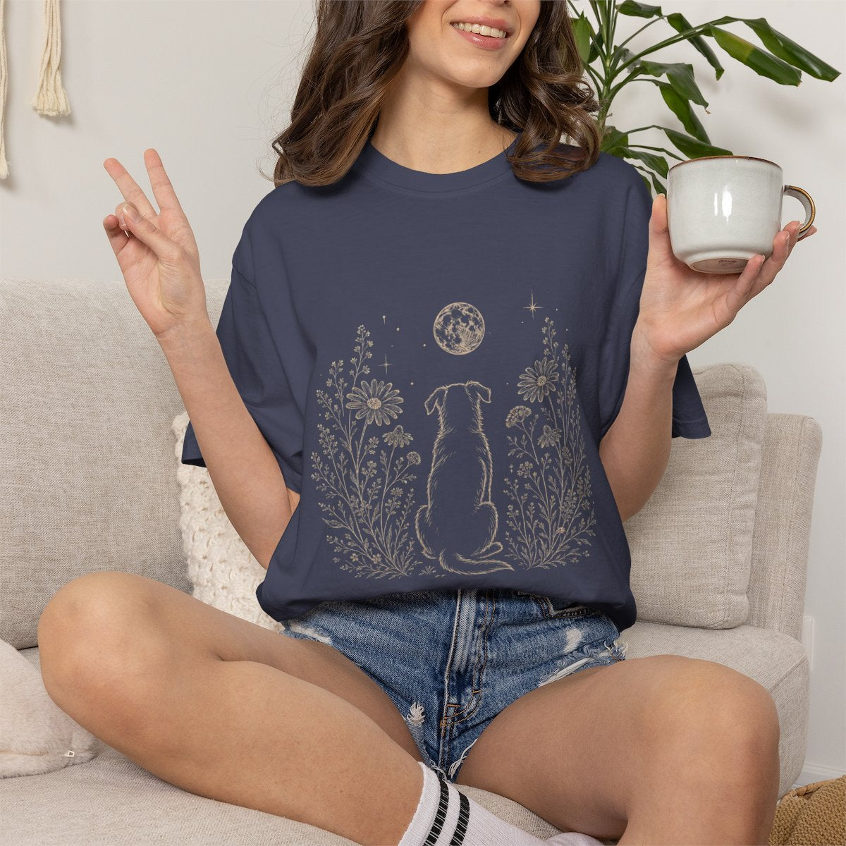 Dog in the Garden on a Moonlit Night T-shirt