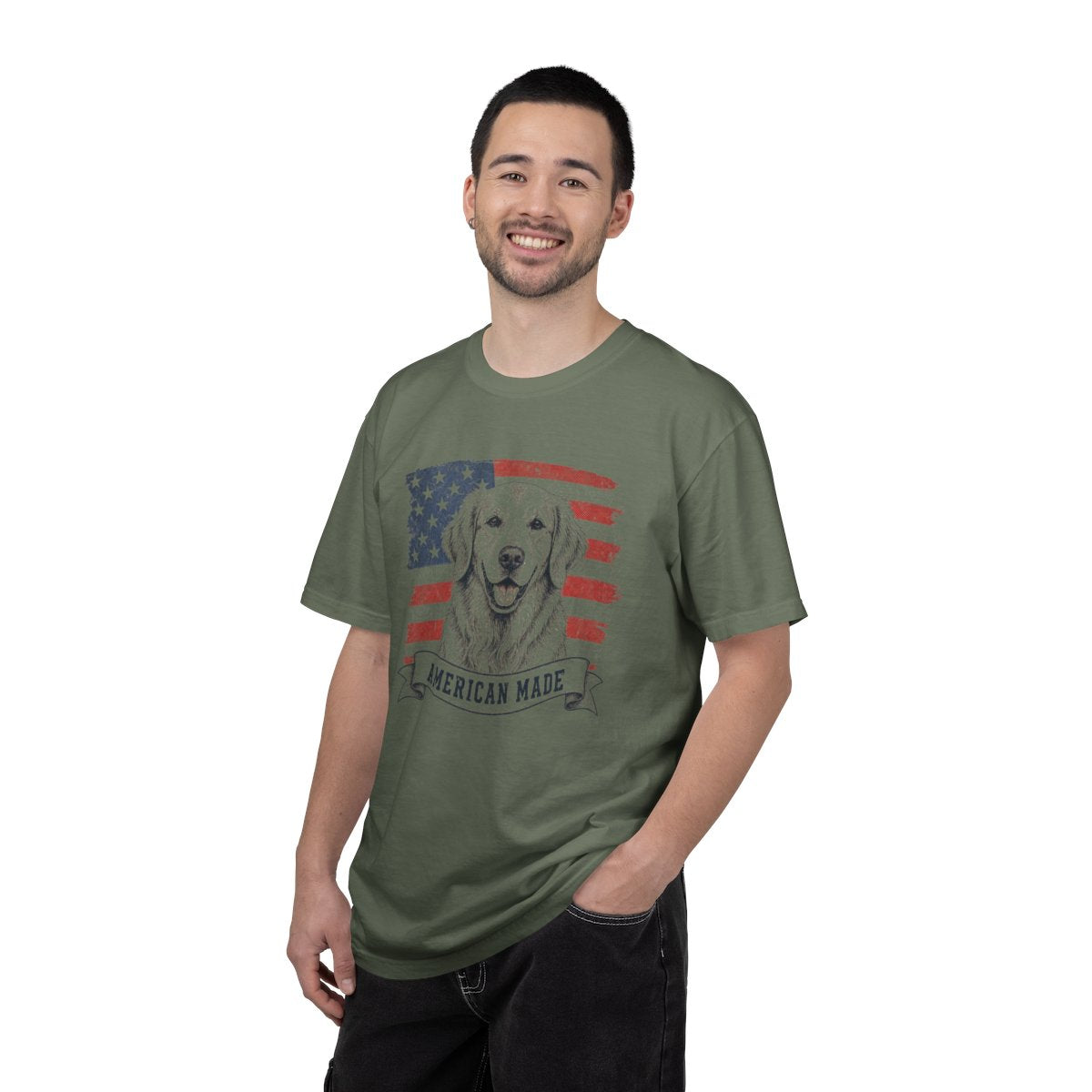Golden Retriever American Made USA flag T-shirt