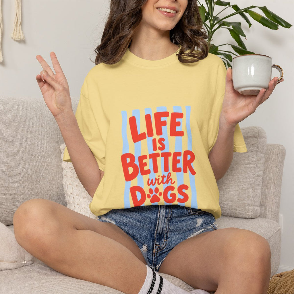 Life is Better with Dogs striped T-shirt