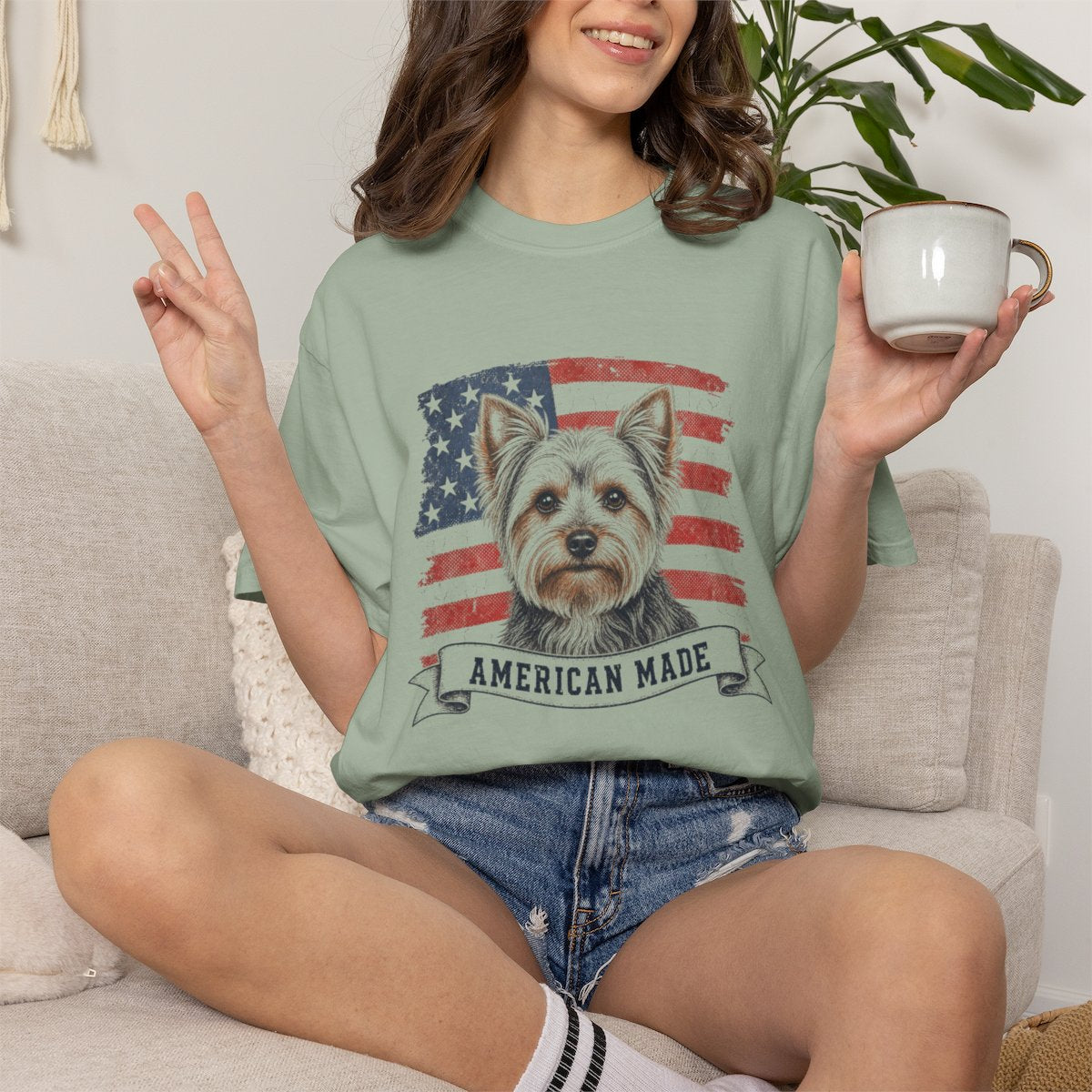 Yorkshire Terrier American Made USA flag T-shirt