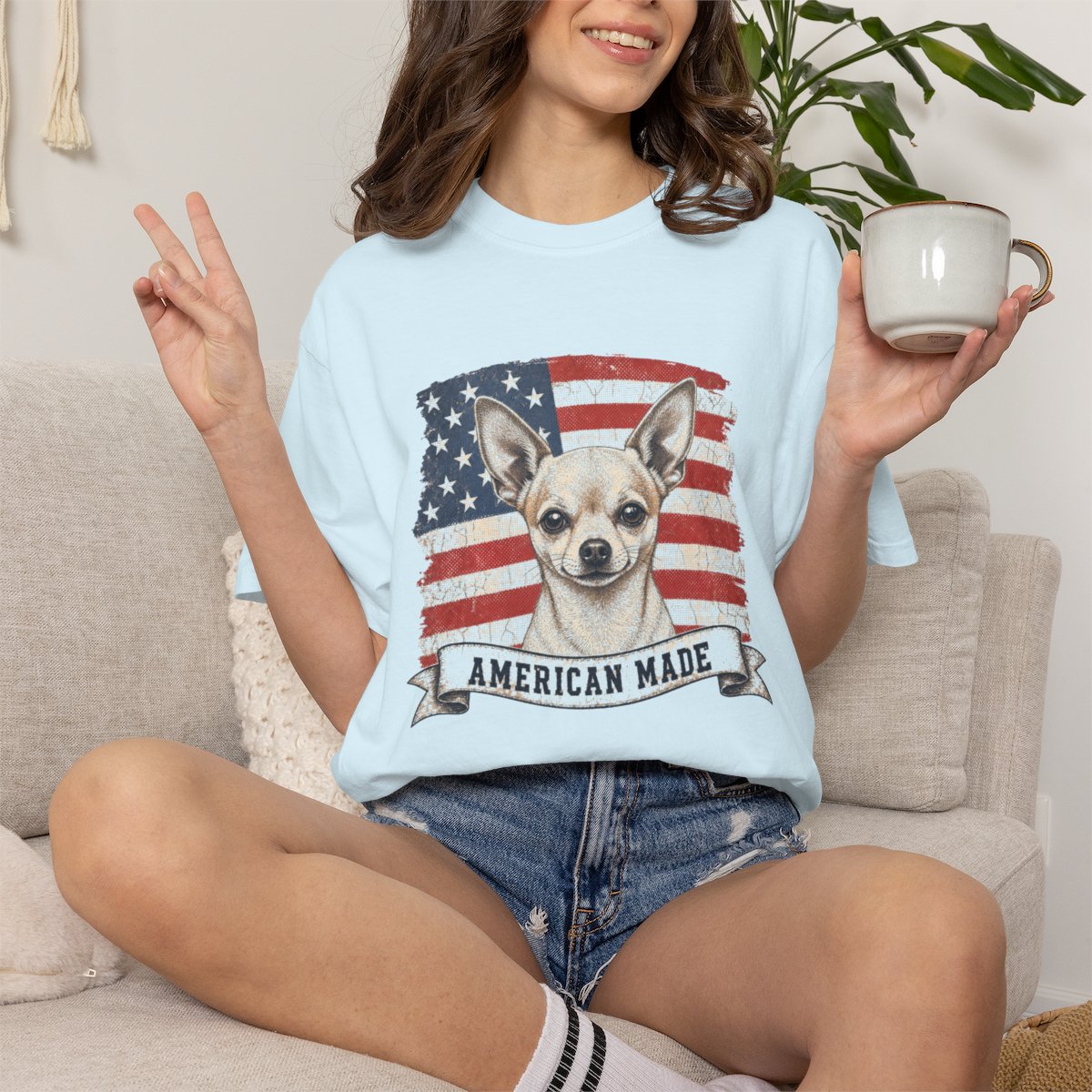 Chihuahua American Made USA flag T-shirt