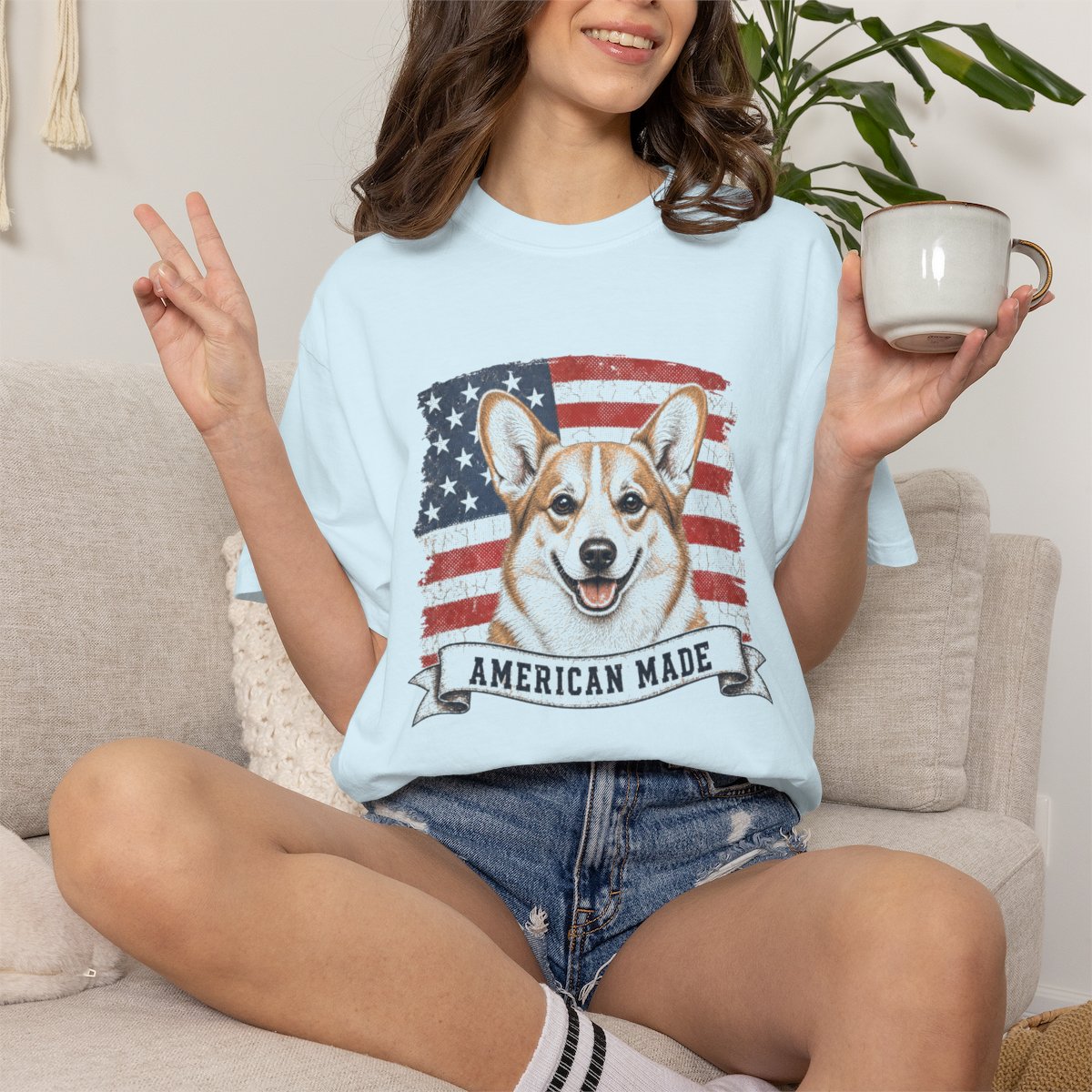 Corgi American Made USA flag T-shirt