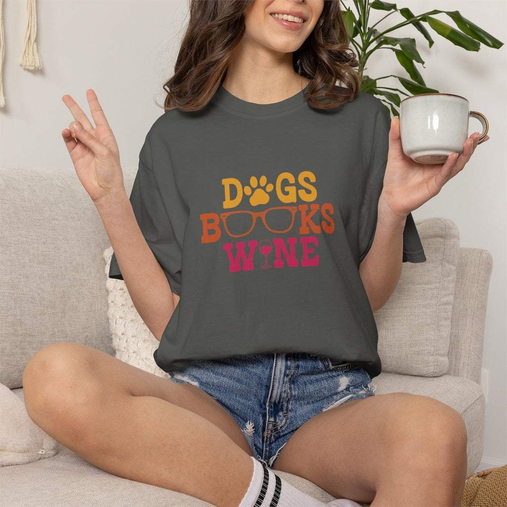 Dogs Books Wine T-shirt