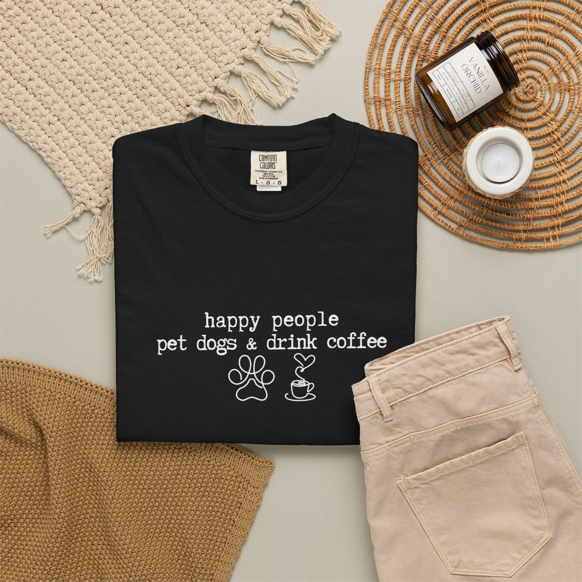 Happy People Pet Dogs and Drink Coffee T-shirt